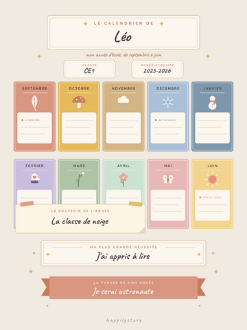 Poster fin d'année personnalisable | Le calendrier de mon année scolaire