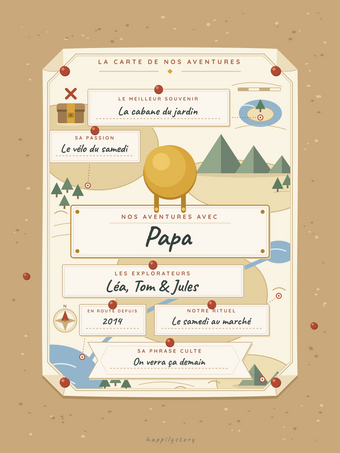 Poster fête des pères personnalisable | La carte de nos aventures