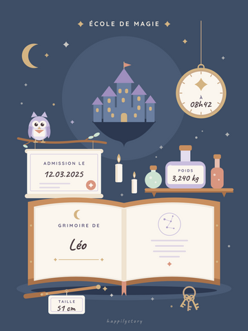 Affiche naissance personnalisée | École de magie