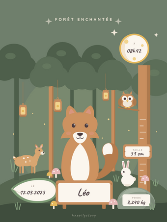 Affiche naissance personnalisée | Forêt enchantée
