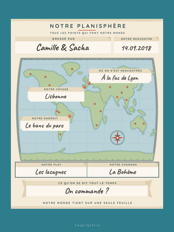 Poster couple personnalisable | Le planisphère