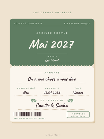 Poster annonce grossesse originale | Le ticket surprise