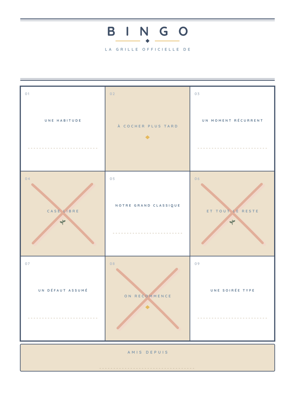 Le bingo de notre amitié
