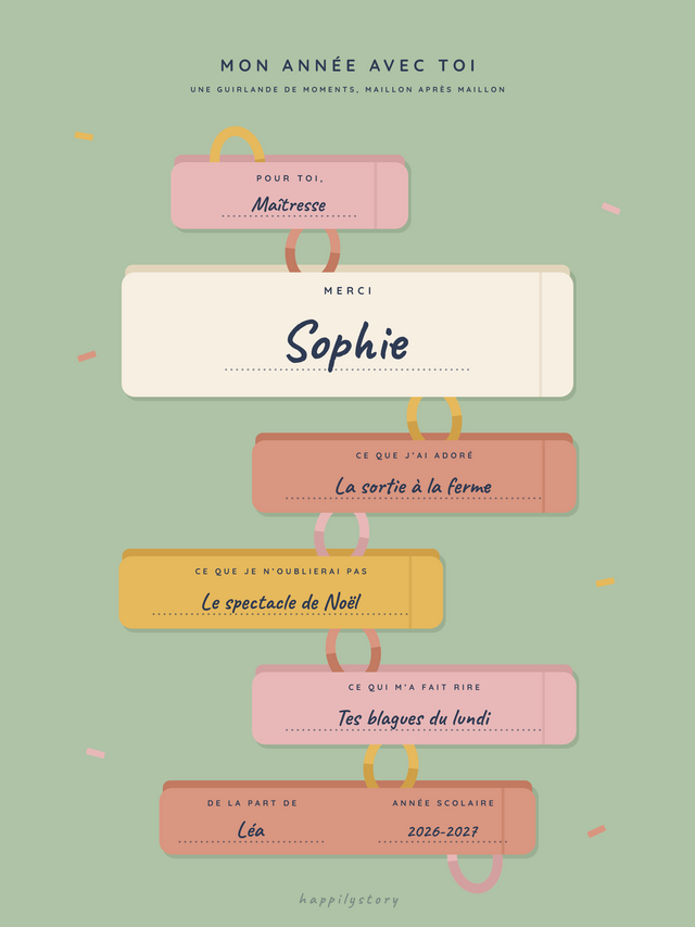 Mon année avec toi, affiche personnalisable remplie avec des valeurs d'exemple