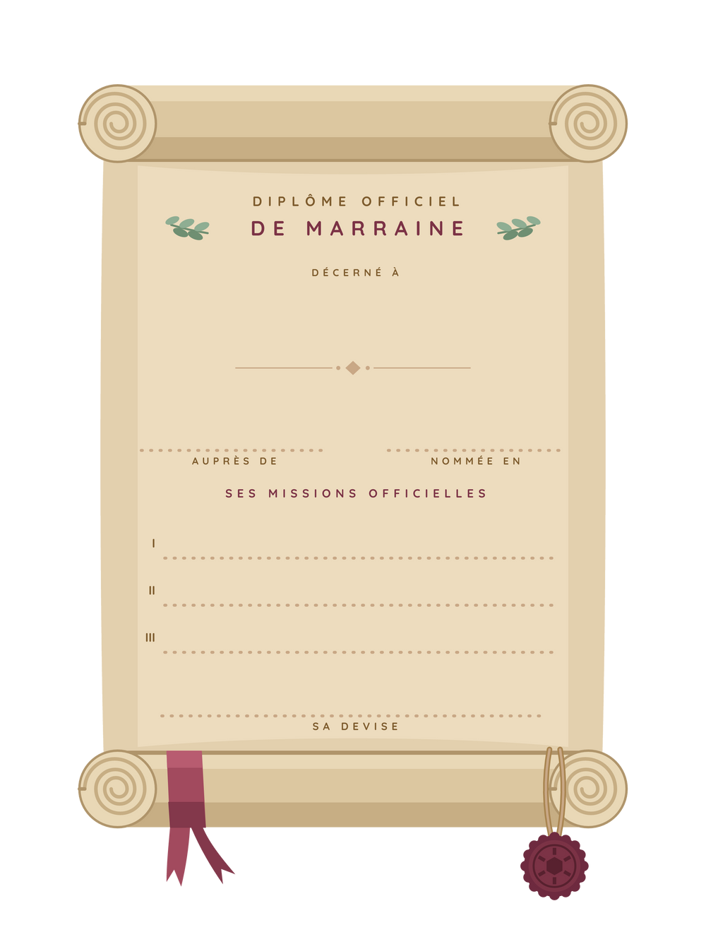 Le diplôme de la meilleure marraine