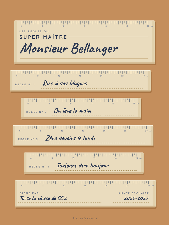 Les règles d'un super maître, affiche personnalisable remplie avec des valeurs d'exemple
