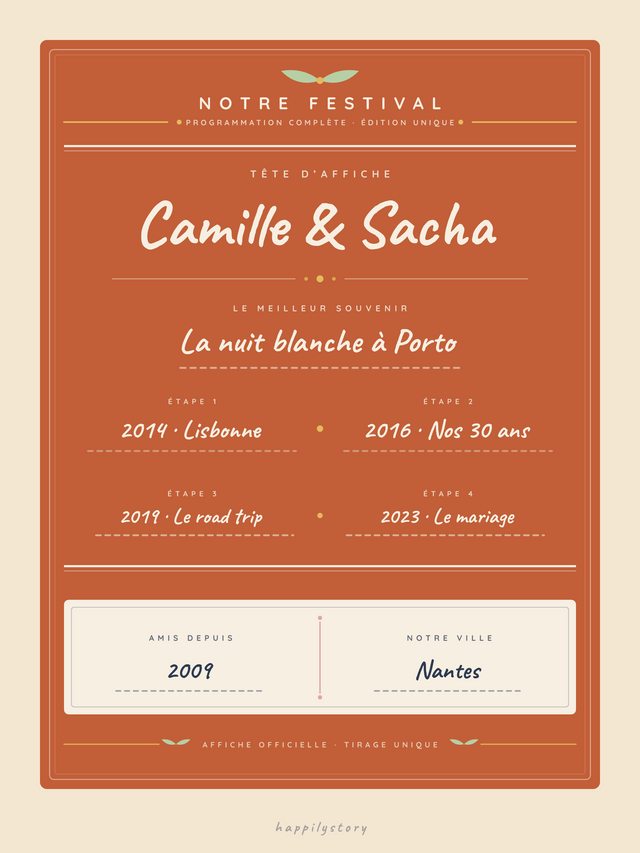 Notre festival, affiche personnalisable remplie avec des valeurs d'exemple