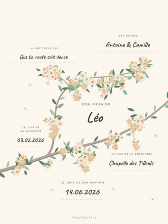 Affiche baptême personnalisée | La branche en fleurs