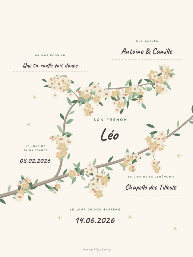 La branche en fleurs, affiche personnalisable remplie avec des valeurs d'exemple