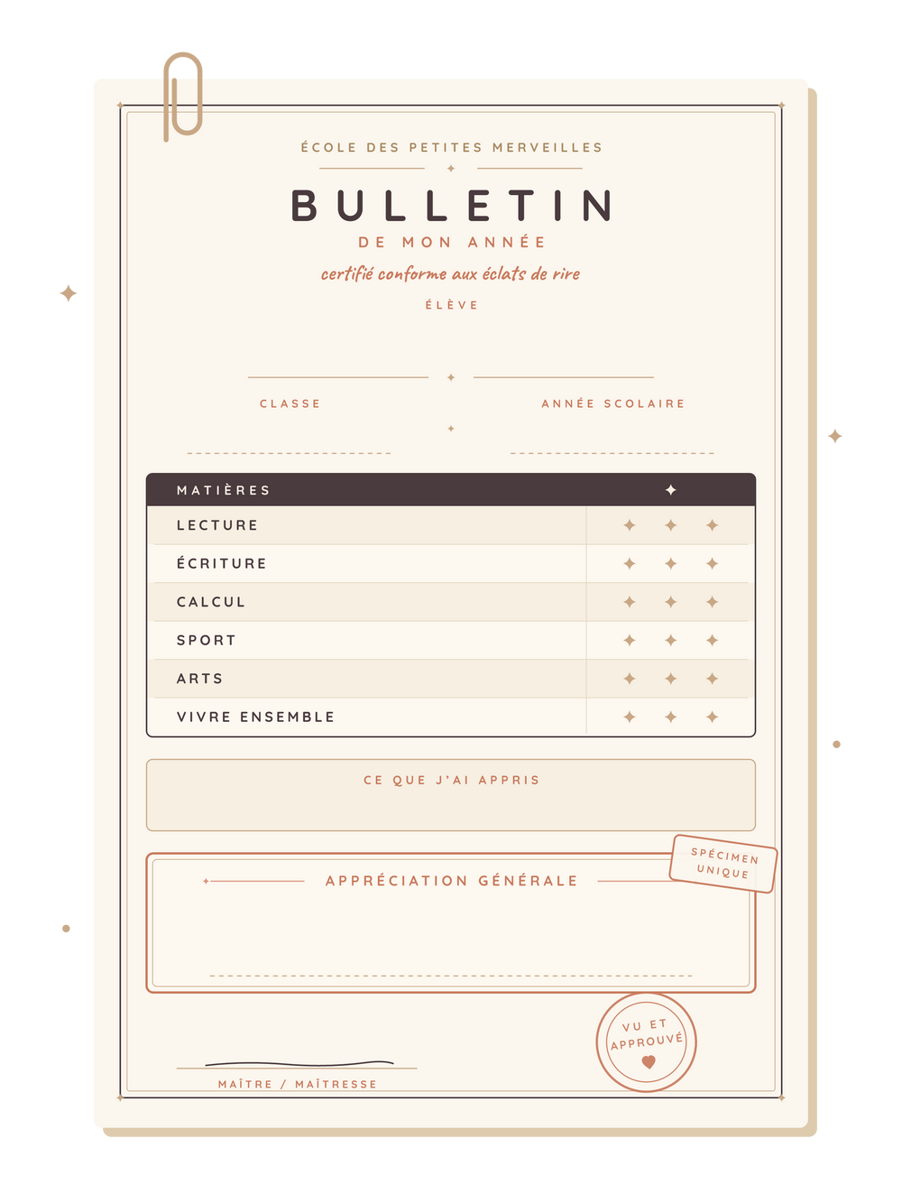 Affiche fin d'année personnalisée | Le bulletin de mon année