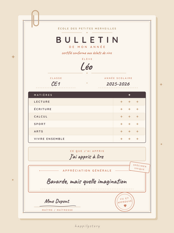 Affiche fin d'année personnalisée | Le bulletin de mon année
