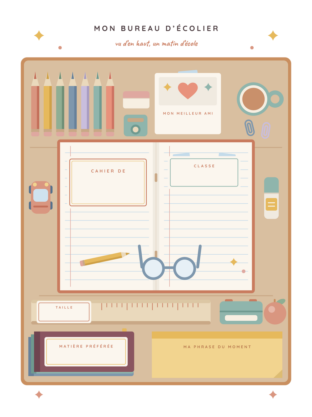 Affiche enfant personnalisée | Mon bureau d'écolier