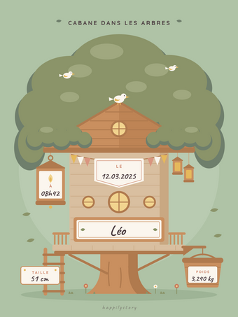Affiche naissance personnalisée | Cabane dans les arbres