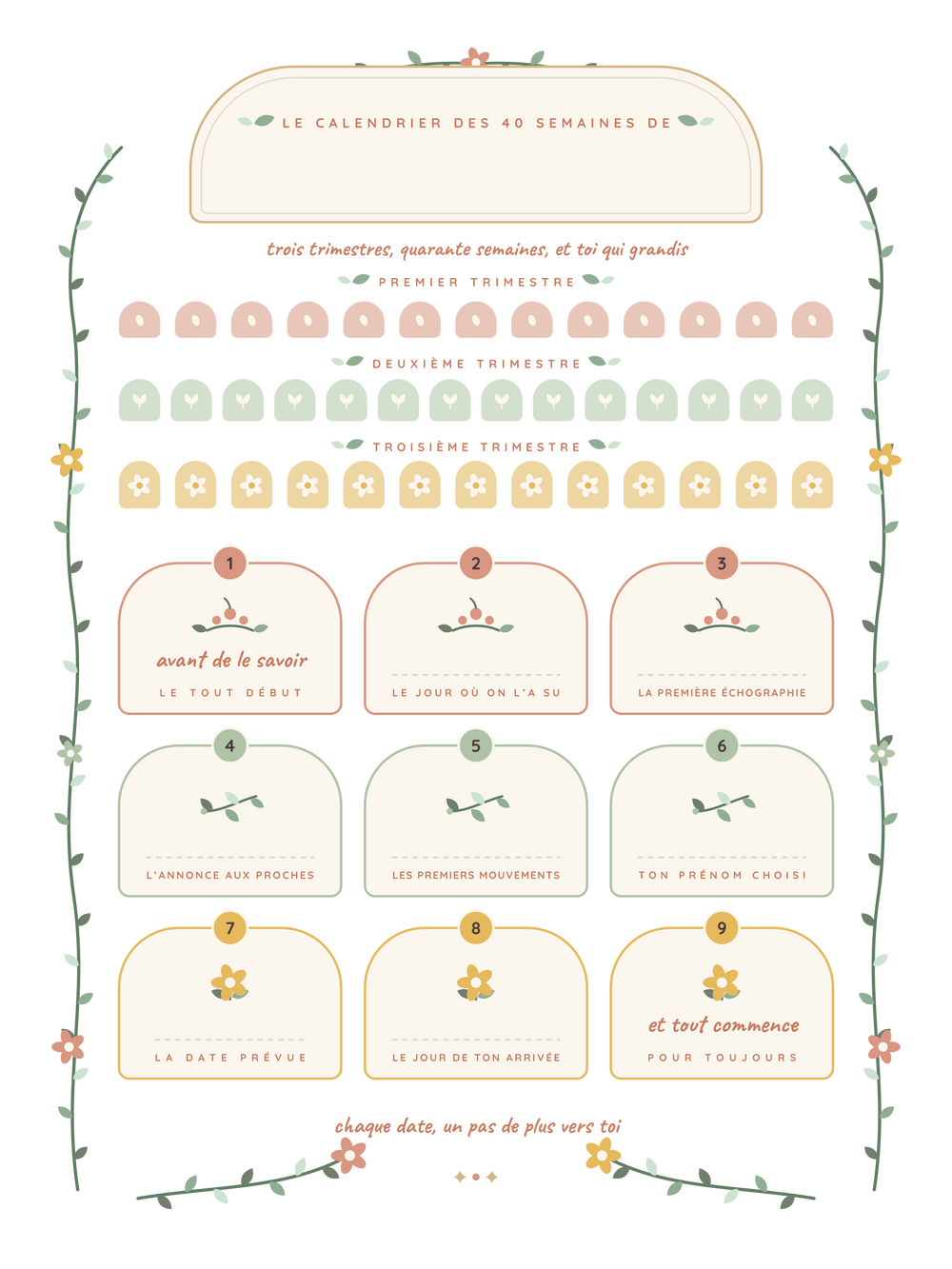 Affiche grossesse personnalisée | Le calendrier des 40 semaines