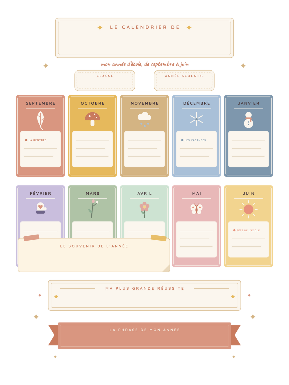 Poster fin d'année personnalisable | Le calendrier de mon année scolaire
