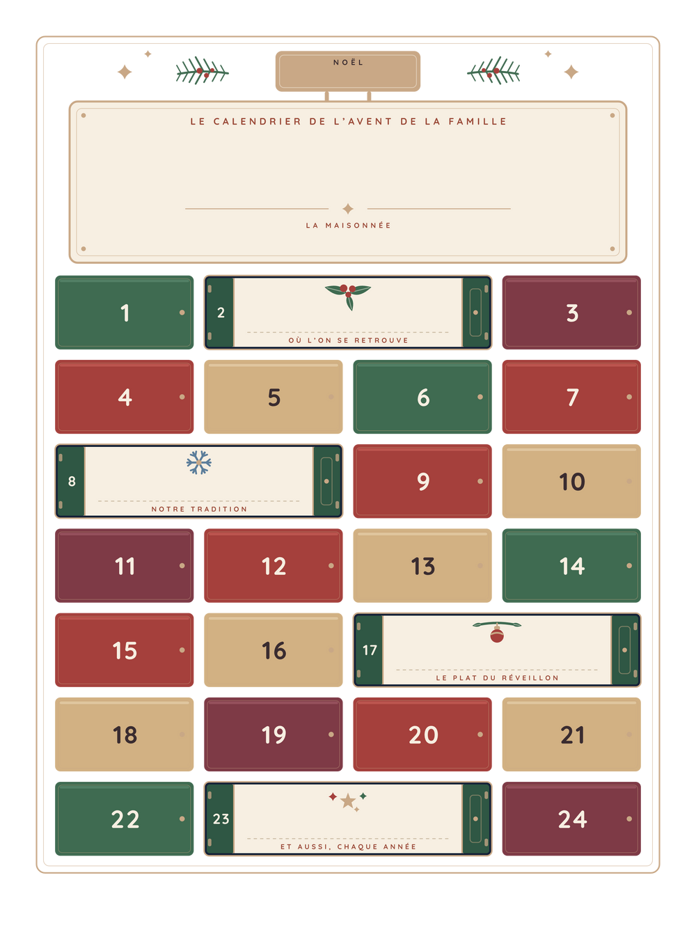 Affiche cadeau Noël personnalisée | Le calendrier de l'avent