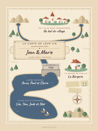 Affiche famille personnalisée | La carte de leur vie