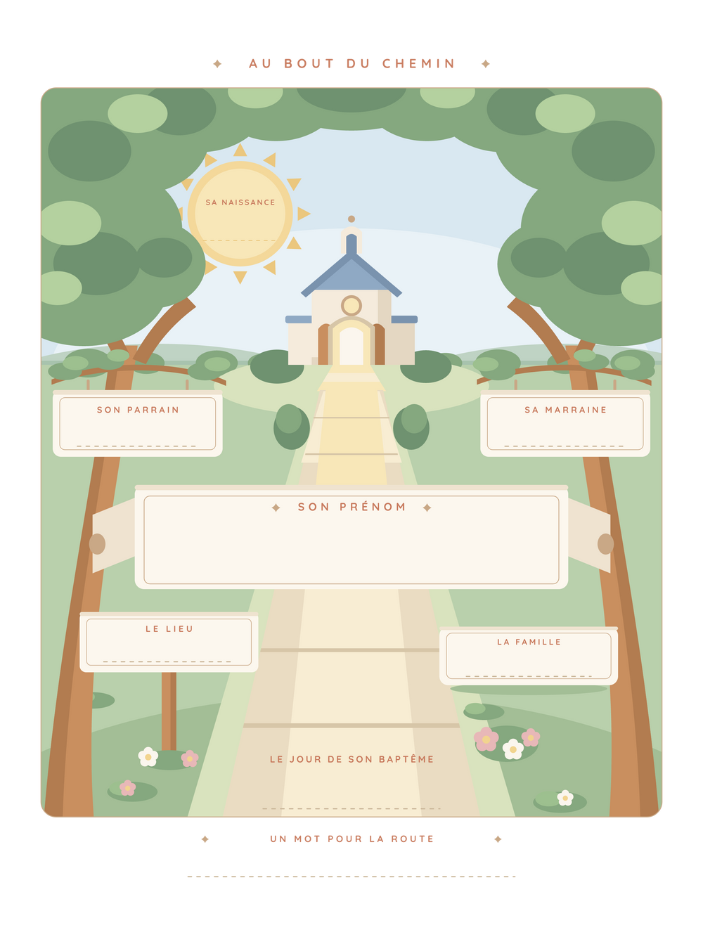 Affiche baptême personnalisée | La chapelle au bout du chemin