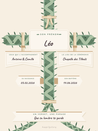 Affiche baptême personnalisée | La croix de rameaux