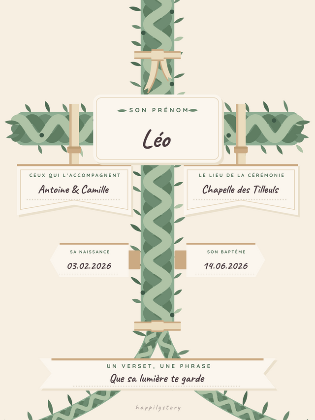 La croix de rameaux, affiche personnalisable remplie avec des valeurs d'exemple