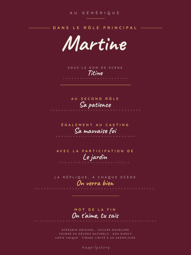Mon casting, affiche personnalisable remplie avec des valeurs d'exemple