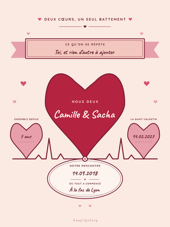Affiche Saint-Valentin personnalisée | Nos cœurs battent ensemble