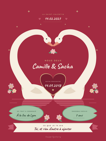 Affiche Saint-Valentin personnalisée | Les deux cygnes