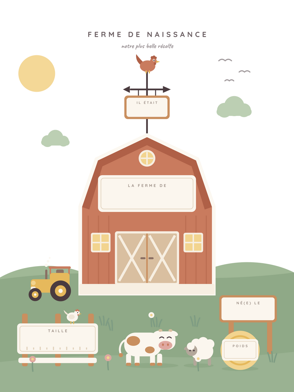 Affiche naissance personnalisée | À la ferme