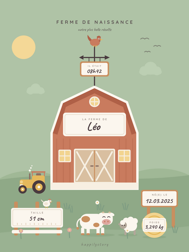À la ferme, affiche personnalisable remplie avec des valeurs d'exemple