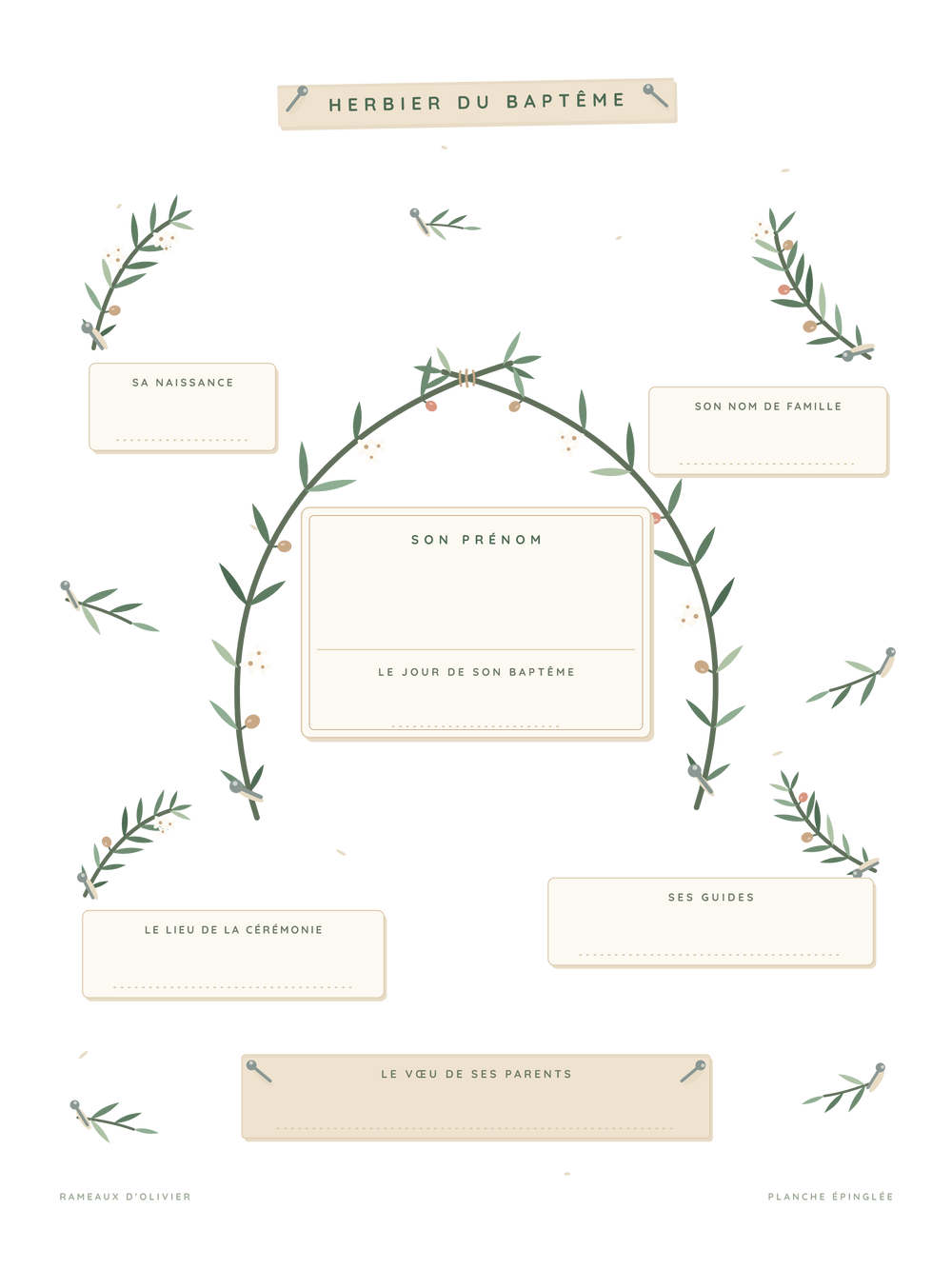 Affiche baptême personnalisée | L'herbier du baptême