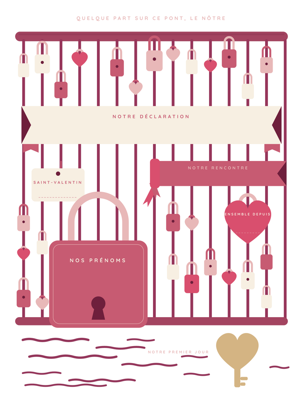 Affiche Saint-Valentin personnalisée | La grille du pont