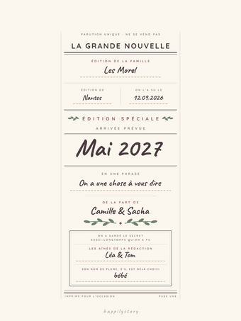Affiche annonce grossesse personnalisée | La une de notre grande nouvelle