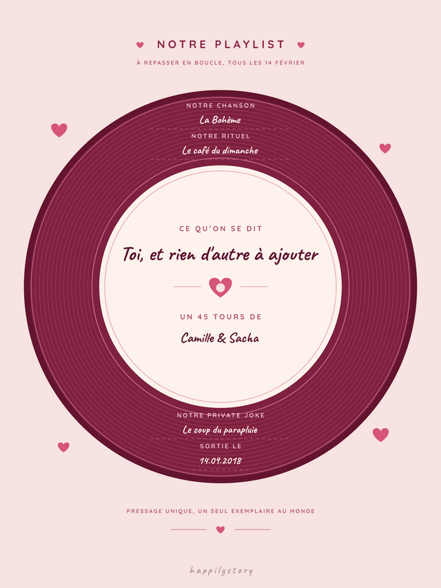 Le vinyle, affiche personnalisable remplie avec des valeurs d'exemple