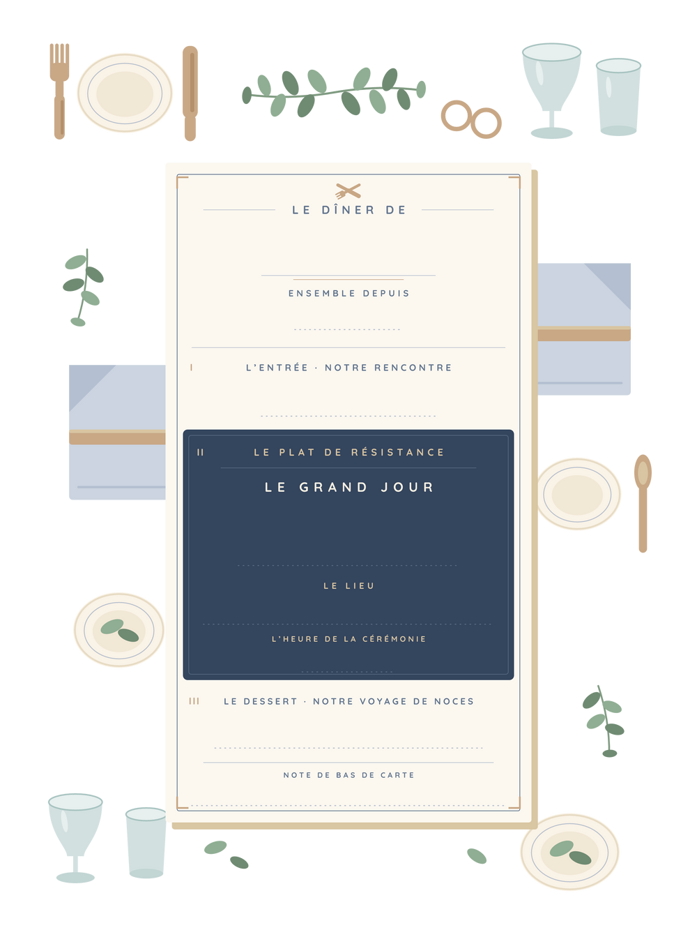 Poster mariage personnalisable | Le menu du dîner