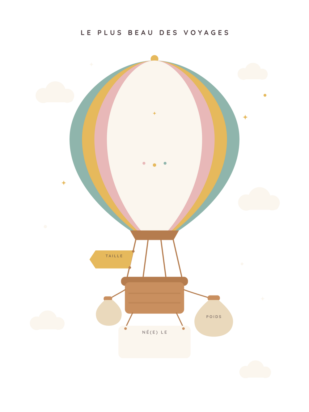 Affiche naissance personnalisée | Montgolfière