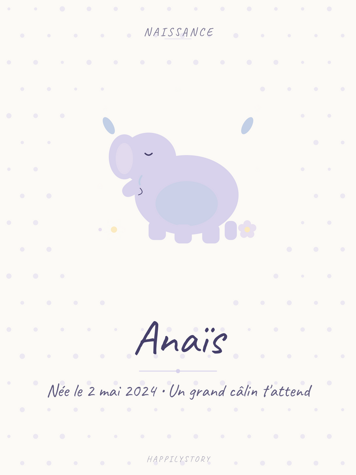 Affiche Naissance — Petit éléphant