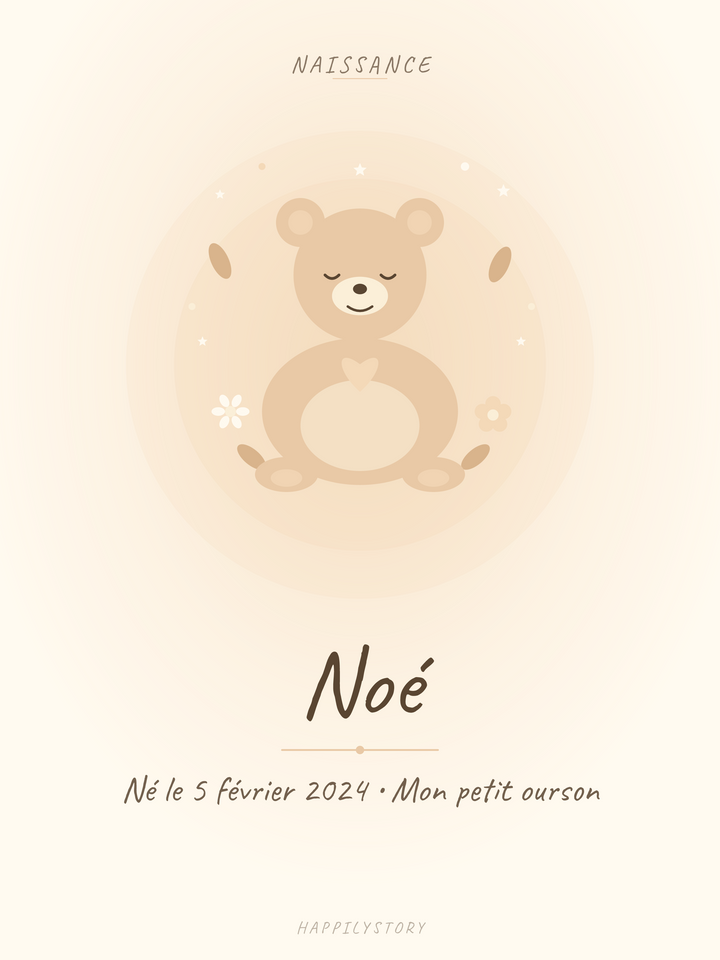 Affiche Naissance — Ourson câlin
