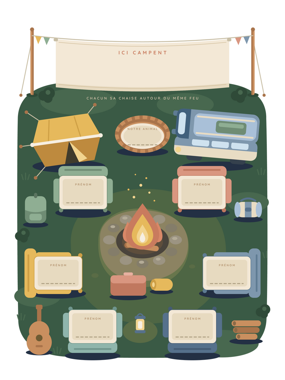 Affiche famille personnalisée | Notre camping familial