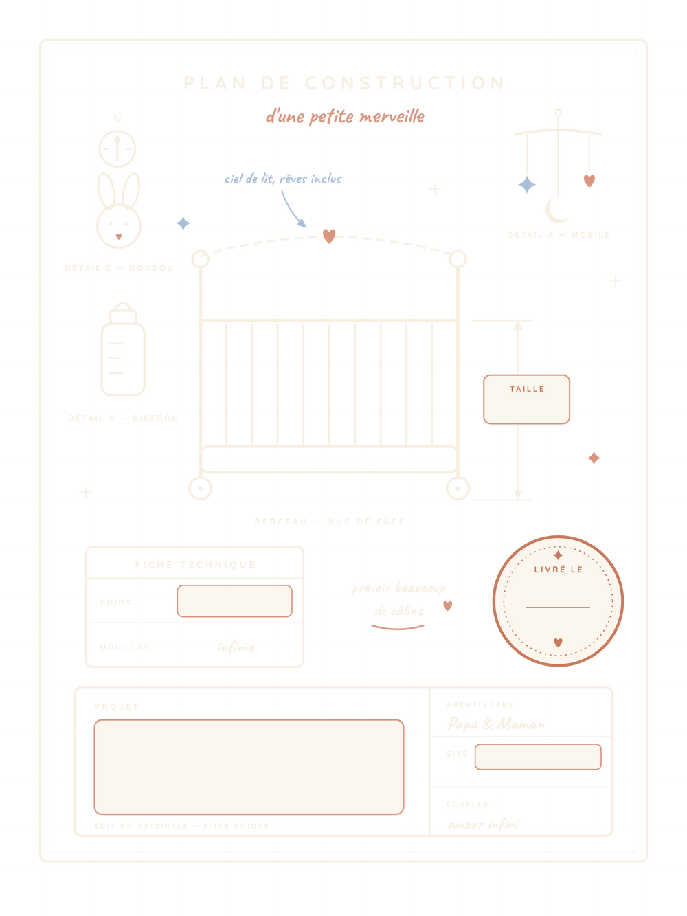 Affiche naissance personnalisable | Plan d’architecte