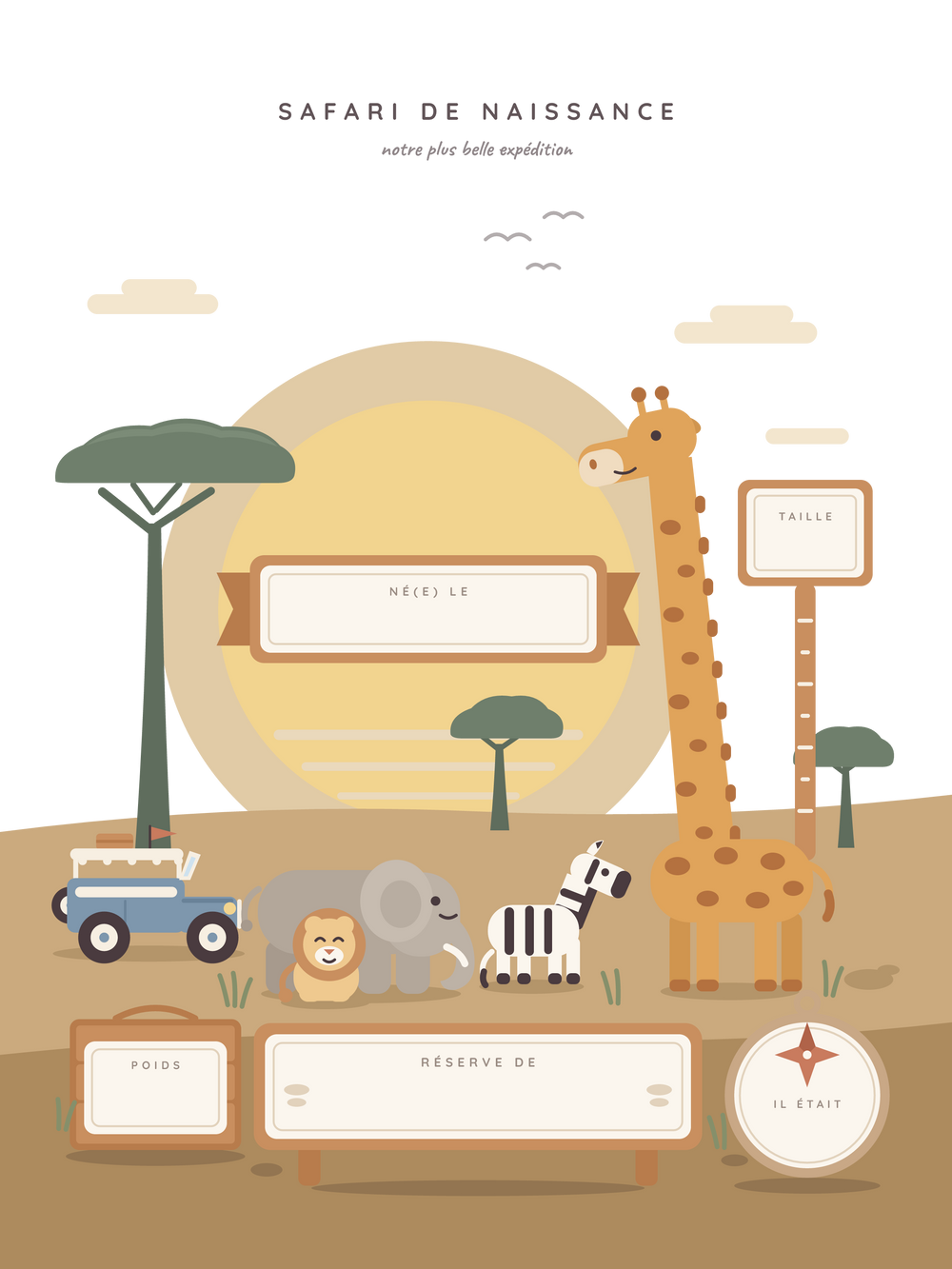 Poster naissance personnalisé | Safari