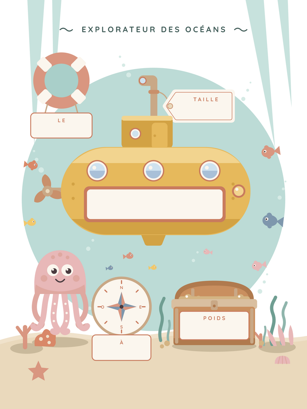 Affiche naissance personnalisée | Sous-marin explorateur