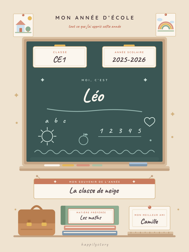 Le tableau de mon année, affiche personnalisable remplie avec des valeurs d'exemple