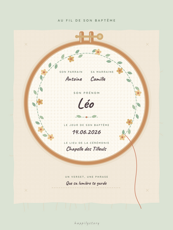 Affiche baptême personnalisée | Le tambour brodé