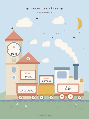 Poster naissance personnalisé | Train des rêves