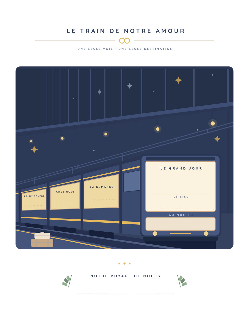 Affiche mariage personnalisée | Le train du grand jour
