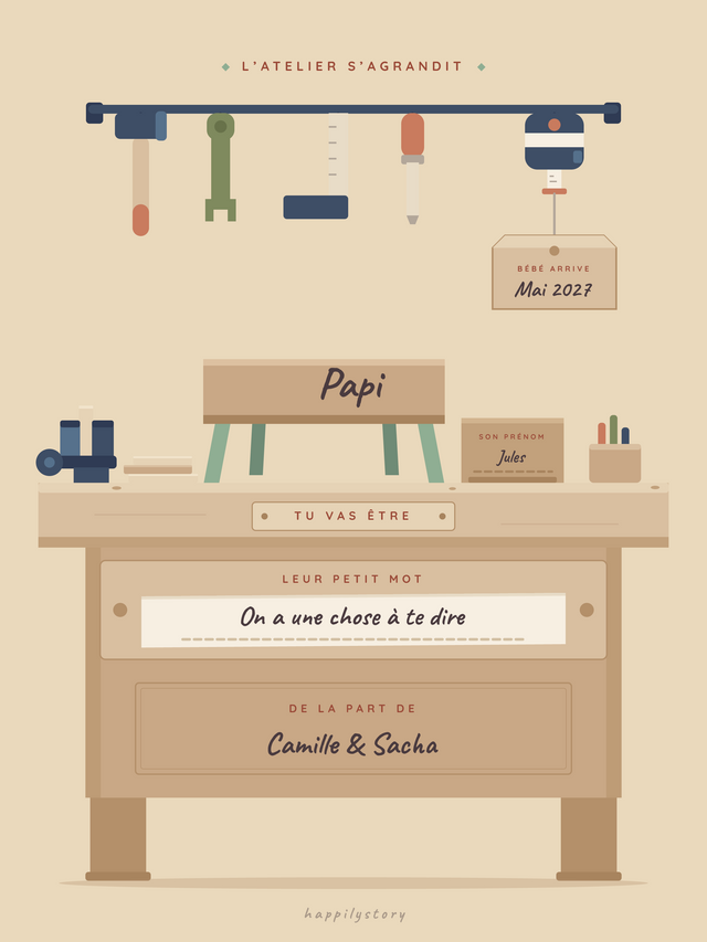 Tu vas être papi, affiche personnalisable remplie avec des valeurs d'exemple