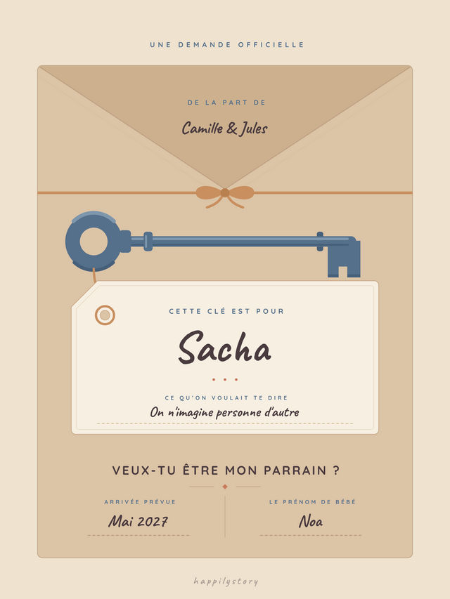 Veux-tu être mon parrain, affiche personnalisable remplie avec des valeurs d'exemple